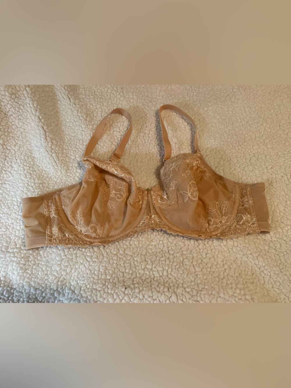 Cacique Sheer Lace Underwire Bra in Tan
